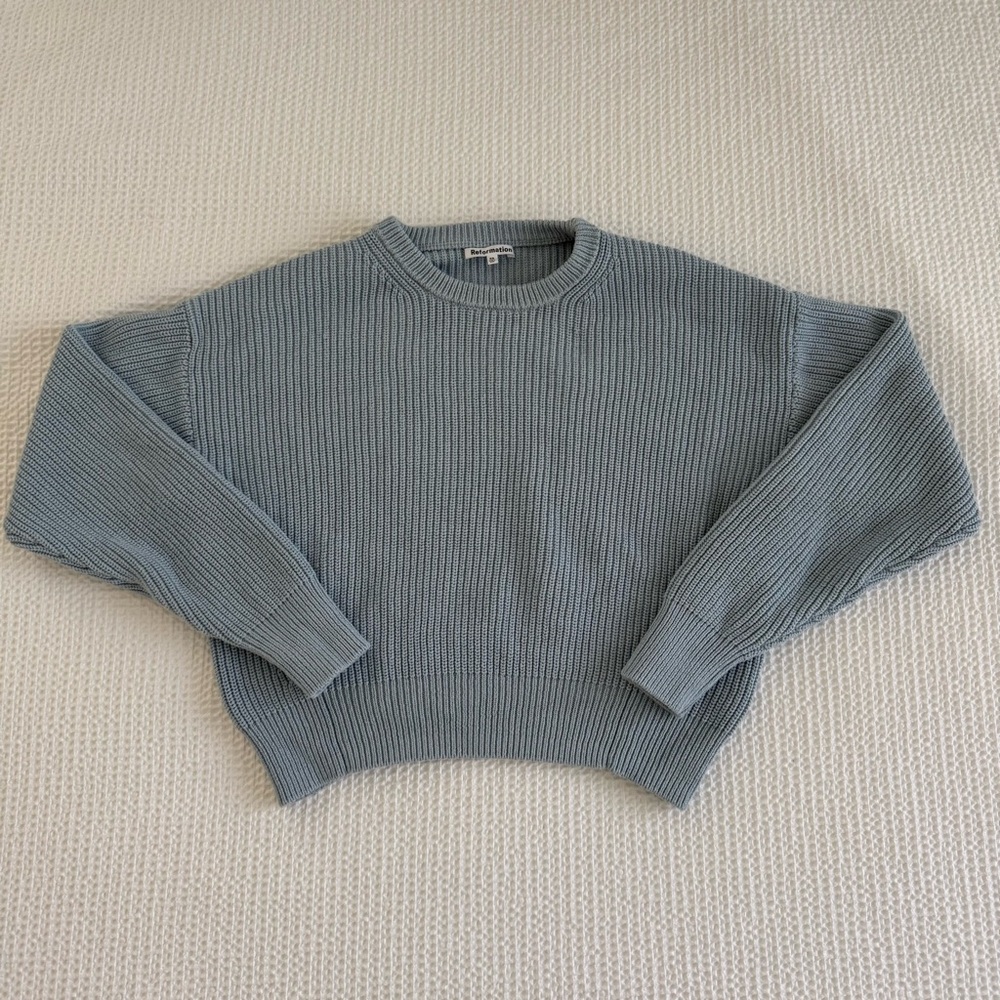 Reformation Winnie Dusty Blue Crew Neck Sweater